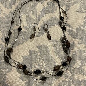 Elegant Black and Brown Beaded Necklace and Earring Set